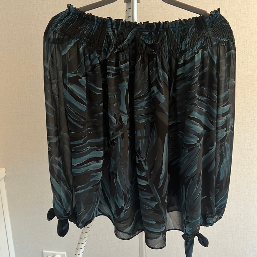 Black and Turquoise off the shoulder blouse